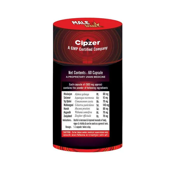 Cipzer Male Spark Capsule|Beneficial in boosting vitality and stamina|60 Capsules