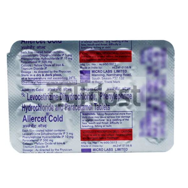 Allercet 5mg/10mg/500mg Cold Tablet 10s