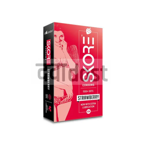 Skore 1500+ Dotted Condom Strawberry 10s