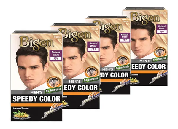 Bigen Men's Speedy Color, Natural Black 101, 80g (Pack of 4)