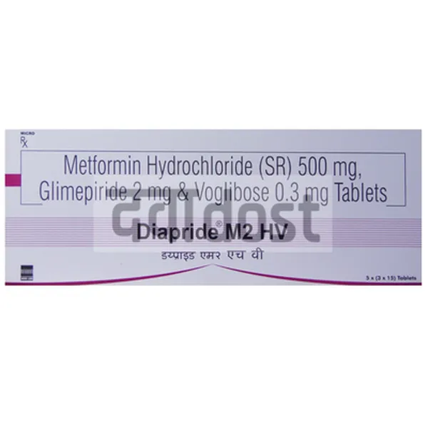 Diapride M2 HV 2mg/500mg/0.3mg Tablet SR 10s
