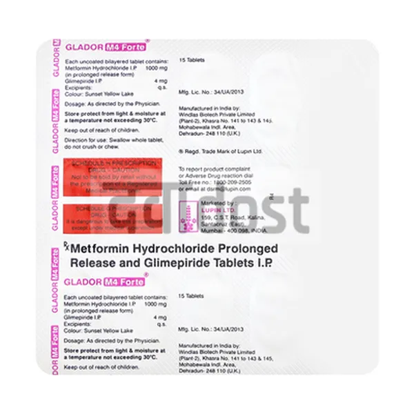 Glador M 4mg/1000mg Forte Tablet PR 15s