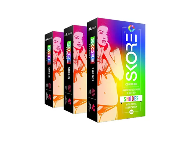 Skore Assorted Colours & Dotted Condoms (Shades) 10N (Pack of 3)