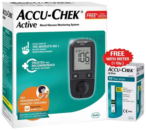 Accu-Chek Active Blood Glucometer Kit (Box of 10 Test strips Free)