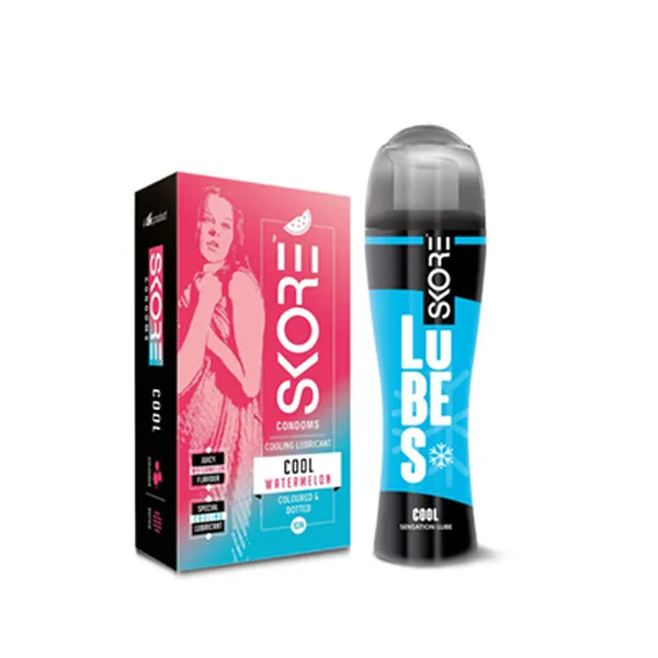 Skore Cool Watermelon Flavoured Condoms & Cool Sensation Lubes - 50 ml
