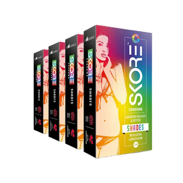 Skore Assorted Colours & Dotted Condoms (Shades) 10N (Pack of 4)