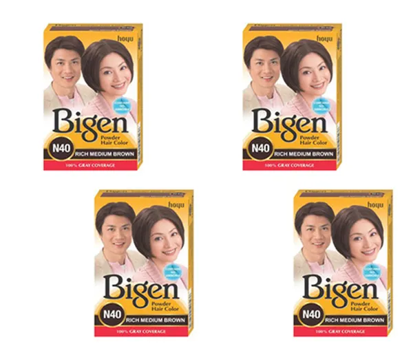 Bigen Powder Hair Color, Medium Brown N40 (6g, Pack of 4)