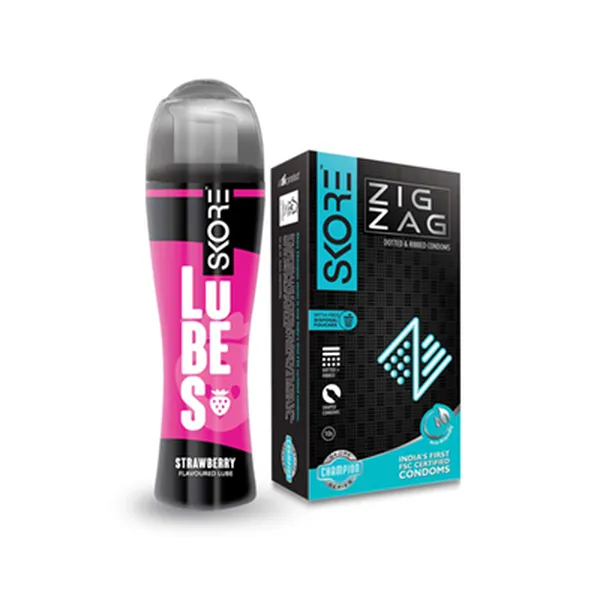 Skore Zig Zag Condoms 10s and Strawberry Lubes 50 ml