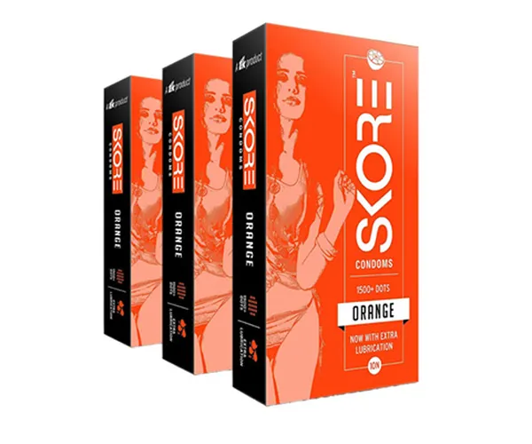 Skore Dotted Flavour Condoms (Orange) 10N (Pack of 3)