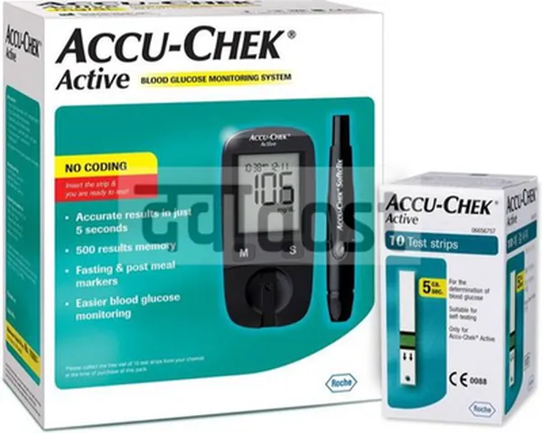 Accu-Chek Active Blood Glucometer Kit (Box of 10 Test strips Free)