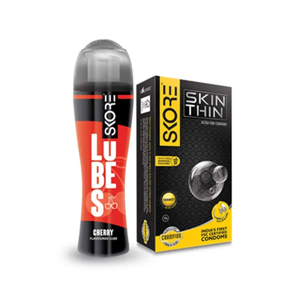 Skore Skin Thin Condoms 10s and Cherry Lubes 50 ml