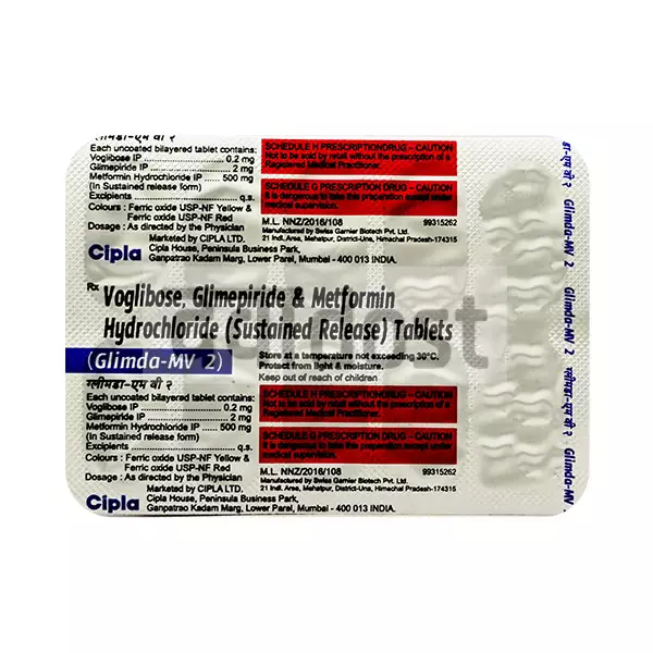 Glimda MV 2mg/500mg/0.2mg Tablet SR 10s