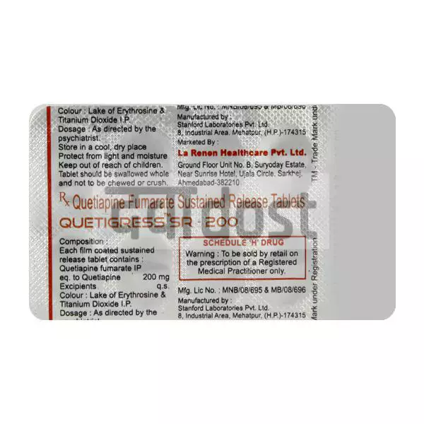 Quetigress 200mg Tablet SR 10s