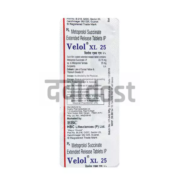 Velol 25mg Tablet XL 10s