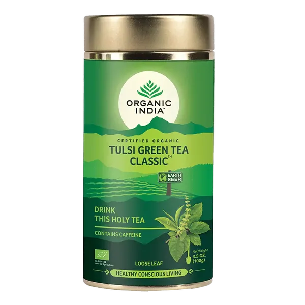 ORGANIC GR/TEA TULSI TIN 100GM