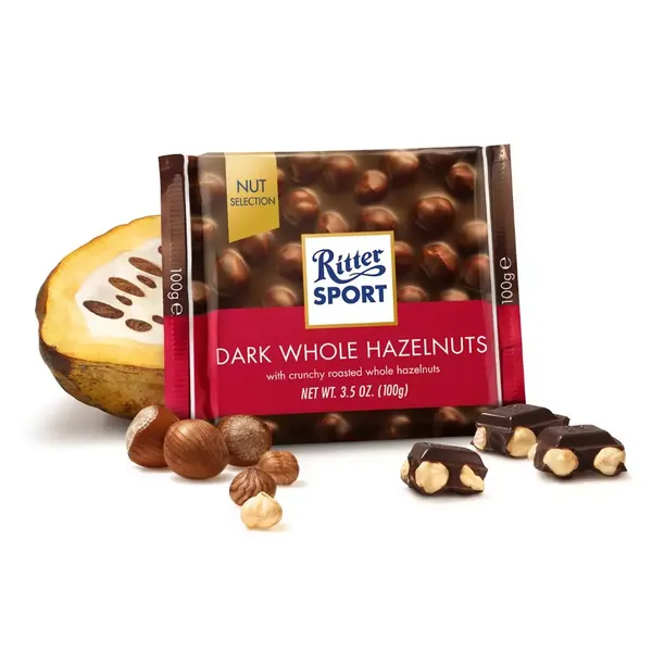 RITTER SPORTS CHOC WHOLE D/HAZEL 100GM