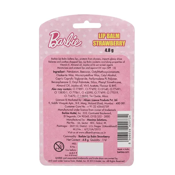 BARBIE LIP BALM STRAWBERRY 4.8GM