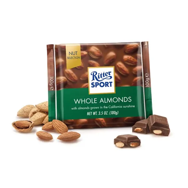 RITTER SPORT CHOC WHOLE ALMOND 100GM-I
