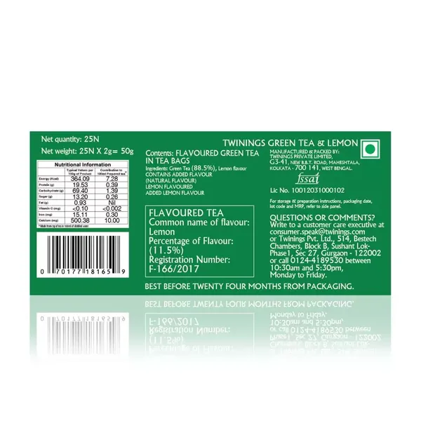 TWININGS GR/TEA LEMON 25BAGS