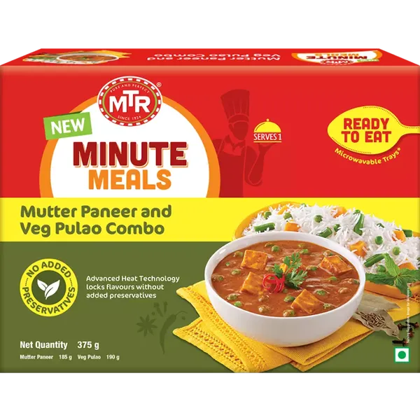 MTR MINUTE MEALS MUTTER PANEER &amp; VEG PULAO COMBO 375GM