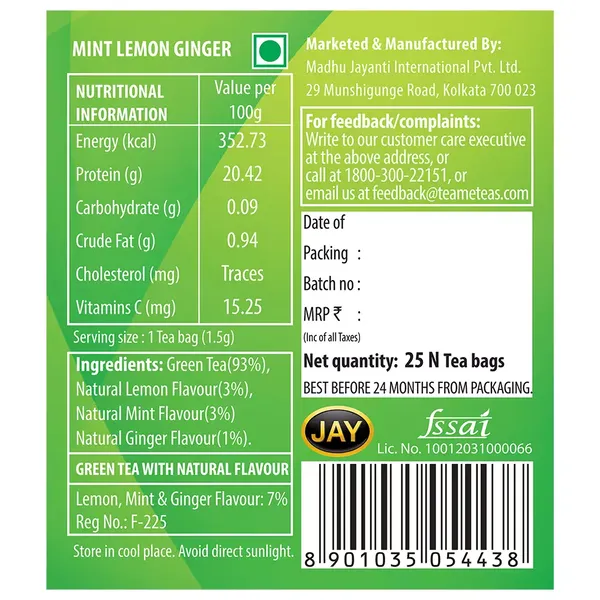 TE-A-ME GREEN MINT TEA 25BAGS