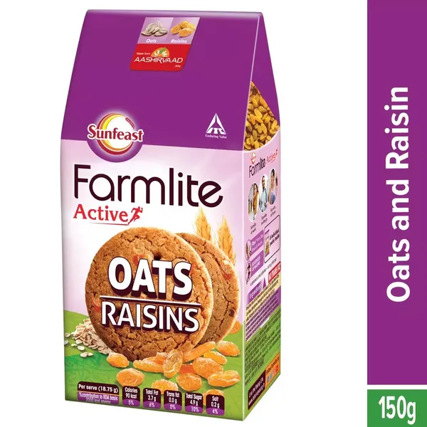 SUNF BISC FARMLITE OATS/RAISINS 150GM