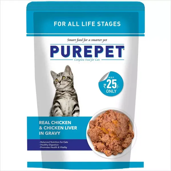 PUREPET CAT FOOD REAL CHICKEN &amp; CHICKEN LIVER IN GRAVY WET 70GM
