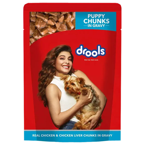 DROOLS DOG FOOD PUPPY WET REAL CHICKEN &amp; CHICKEN LIVER CHUNKS IN GRAVY 150GM