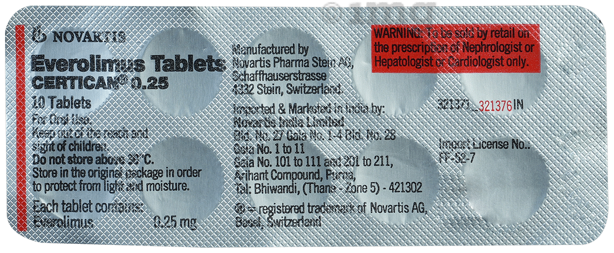 Certican 0.25mg Tablet