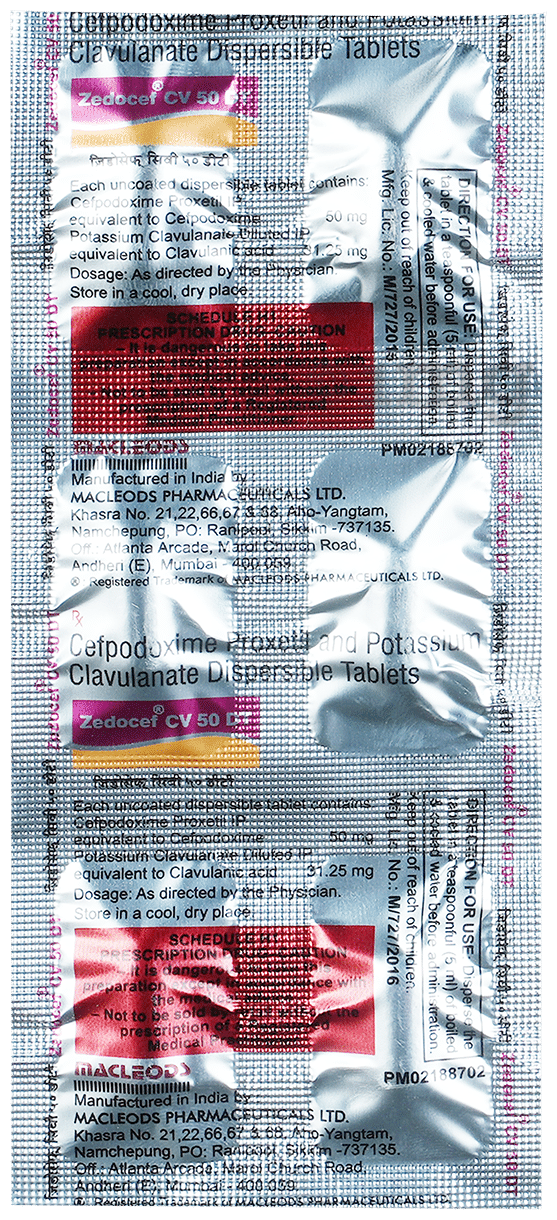 Zedocef CV 50 mg/31.25 mg Tablet