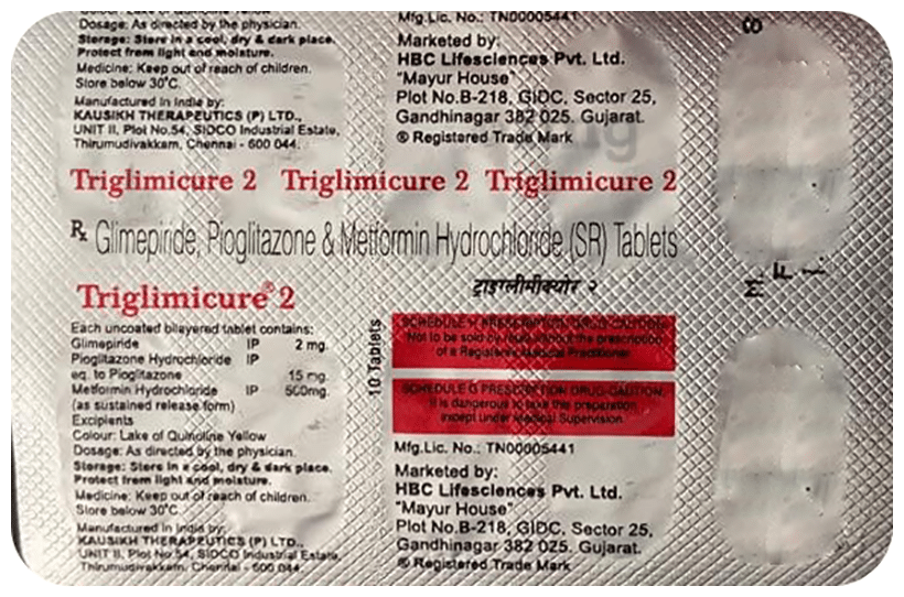 Triglimicure 2mg/500mg/15mg Tablet SR