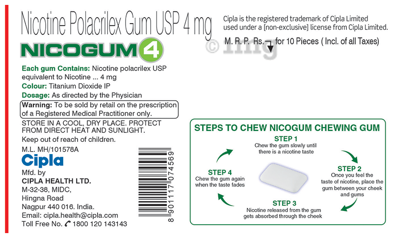 Nicogum 4 Nicotine Gum Chewing Gums Fresh Mint Sugar Free