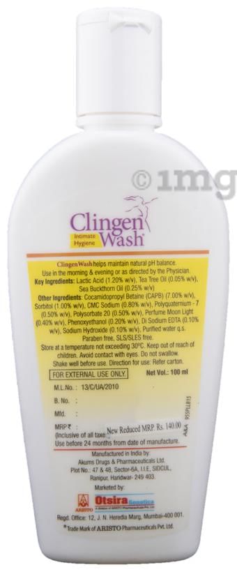 Clingen Women Intimate Hygiene Lactic Acid Wash with pH Balanced Formula | Safe &amp; Gentle