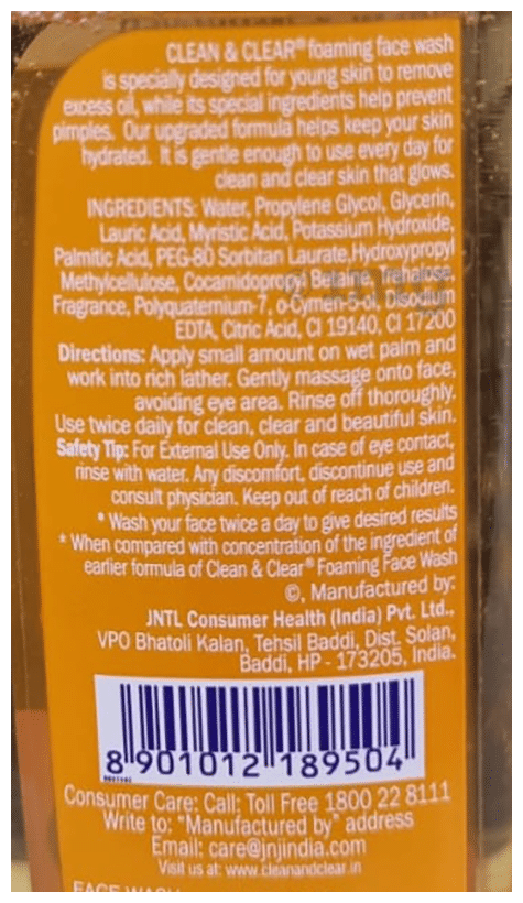 Clean &amp; Clear Foaming Face Wash for Pimple Causing Germs | Oil-Free