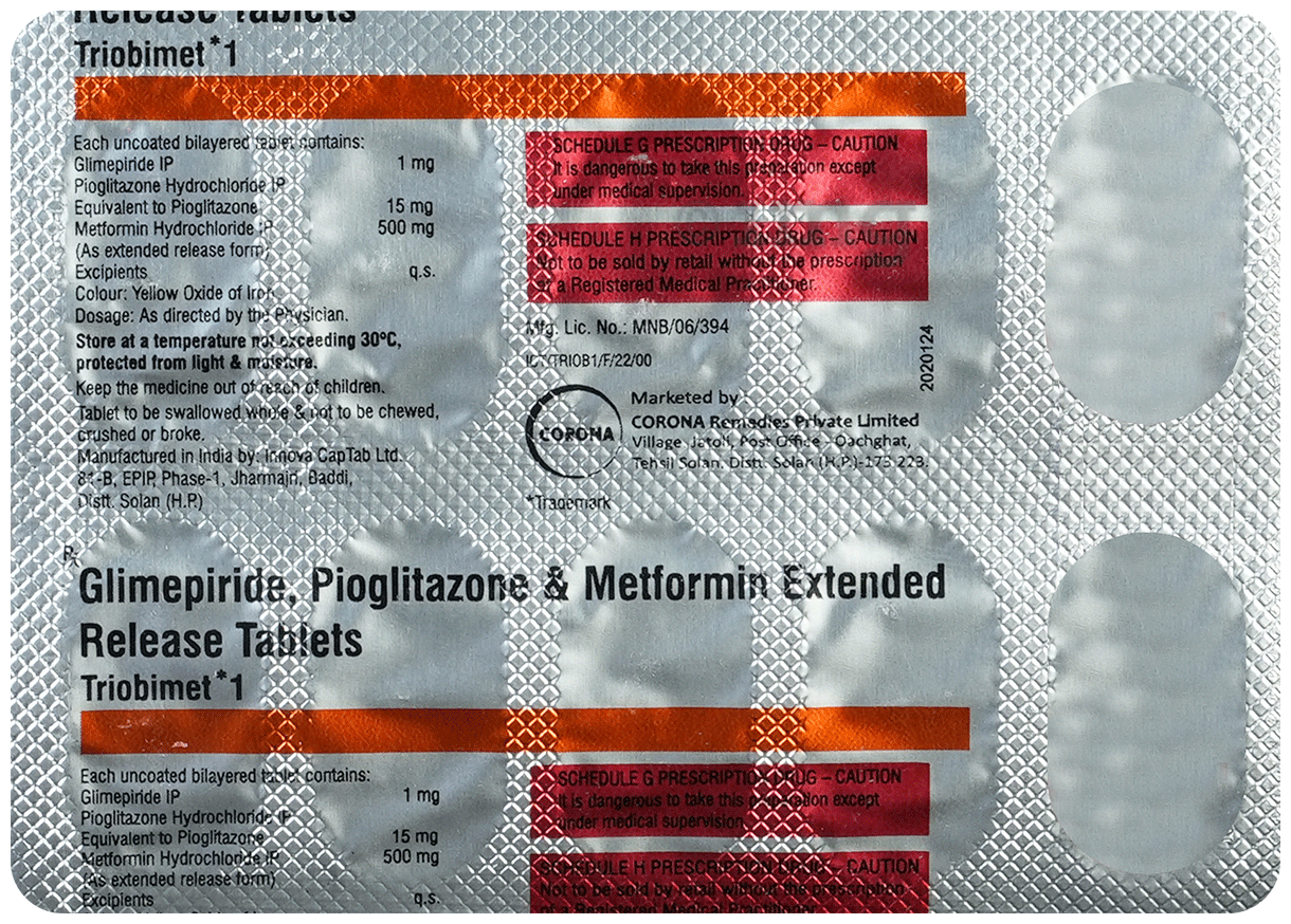 Triobimet 1mg/500mg/15mg Tablet ER