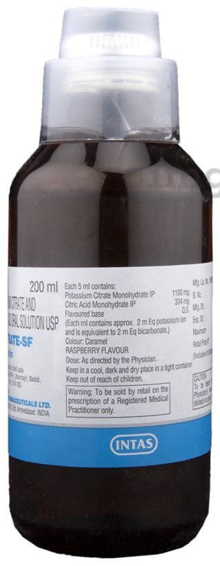 Potrate SF Potassium Citrate And Citric Acid Oral Solution | Sugar-Free