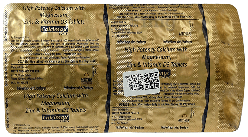Calcimax Forte+ Calcium Tablet with Magnesium, Zinc &amp; Vitamin D3 | Nutrition Formula with Essential Minerlas | For Bone, Joint &amp; Muscle Care