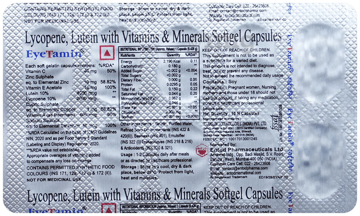 Eyetamin Capsule with Lycopene, Lutein, Vitamins &amp; Minerals