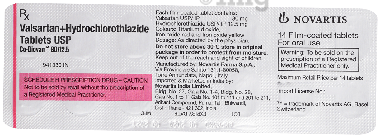 Co-Diovan 80/12.5 Tablet