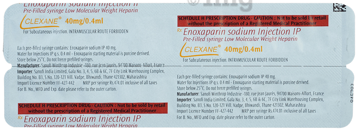 Clexane 40mg Injection (0.4ml Each)