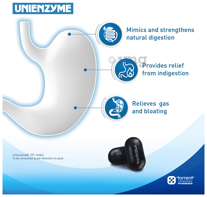 Unienzyme Tablet with Activated Charcoal | For Indigestion, Bloating &amp; Gas | Stomach Care &amp; Liver Care