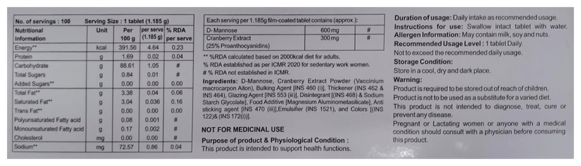 Cranpac -D Tablet with Cranberry &amp; D-Mannose