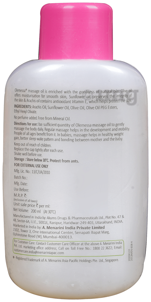 Olemessa Massage Oil with Olive Oil, Sunflower Oil &amp; Vitamin E