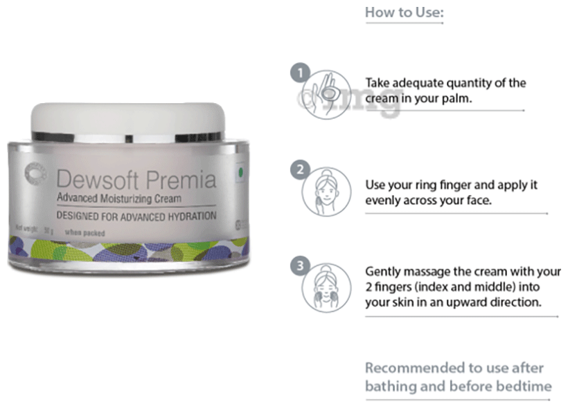 Dewsoft Premia Advanced Moisturising Cream | Non-Comedogenic &amp; Paraben Free Face Care Product | Dermatologically Tested | Derma Care | For Advanced Hydration