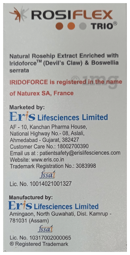 Rosiflex Trio Capsule with Rosehip Extract, Boswellia Serrata &amp; Devil's Claw Extract