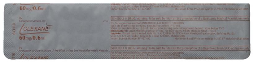 Clexane 60mg Injection (0.6ml Each)
