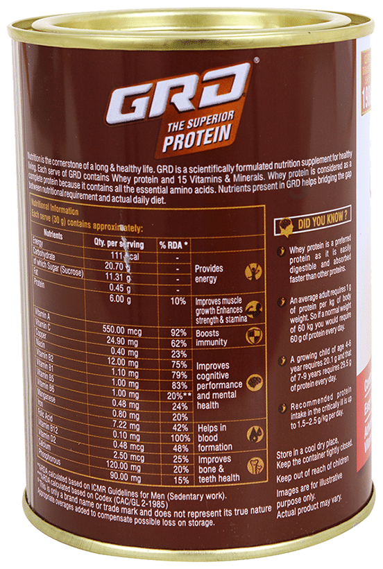 GRD Whey Protein with Vitamins &amp; Minerals | Flavour Powder Chocolate