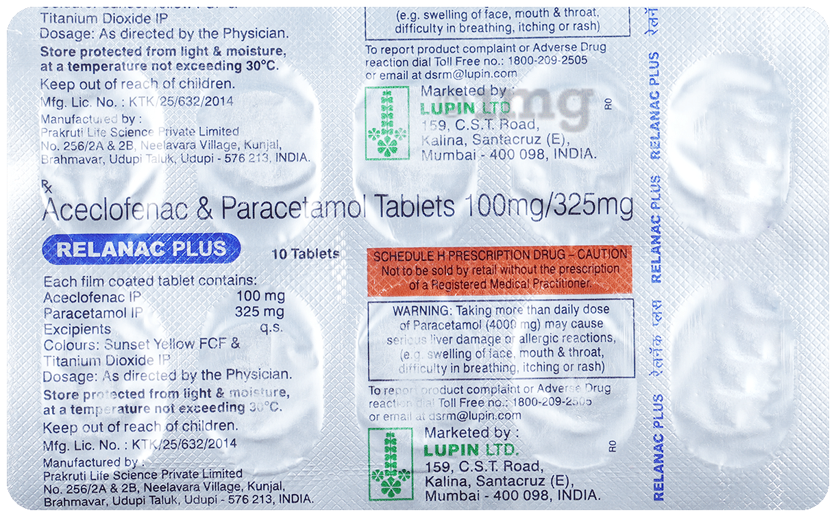 Relanac Plus 100 mg/325 mg Tablet