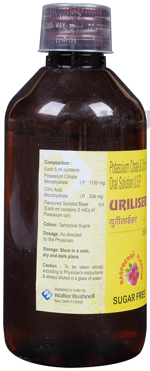 Uriliser Potassium Citrate &amp; Citric Acid Oral Solution | Sugar-Free | Flavour Raspberry