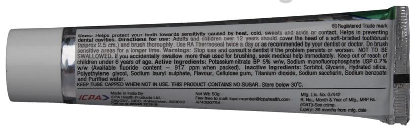 RA Thermoseal Rapid Action Fluoride Toothpaste | For Sensitive Teeth &amp; Cavity | Flavour Fresh Mint